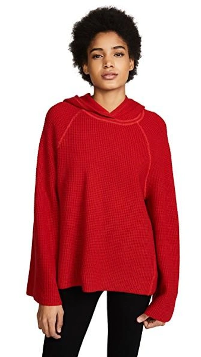 Shop Elizabeth And James Tristan Hooded Waffle Stitch Sweater In Bright Red