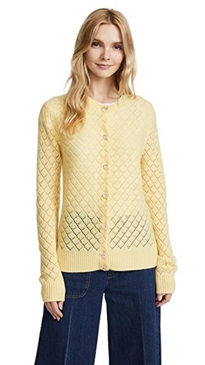 Shop Marc Jacobs Long Sleeve Cardigan In Pale Yellow