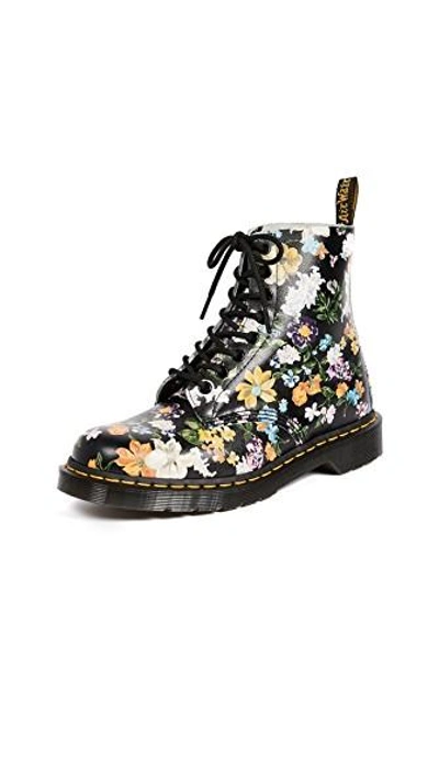 Shop Dr. Martens' Darcy Floral Pascal 8 Eye Boots In Black