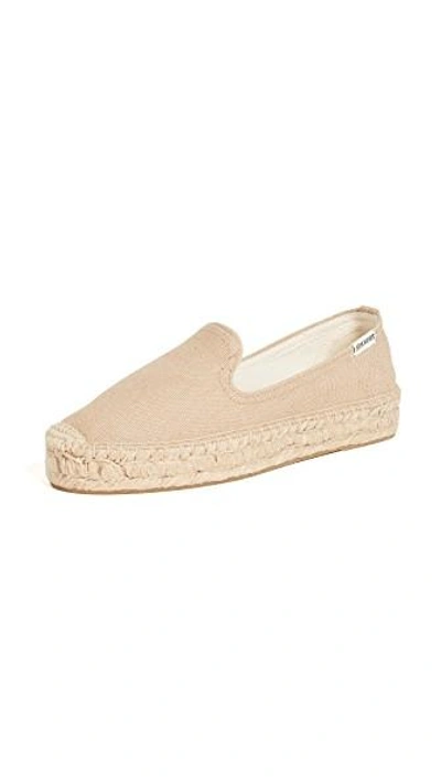 Shop Soludos Platform Canvas Smoking Slipper In Natural