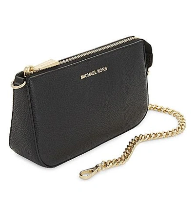 Shop Michael Michael Kors Textured Leather Chain Wallet In Black