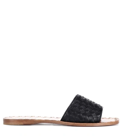 Shop Bottega Veneta Intrecciato Leather Slides In Black