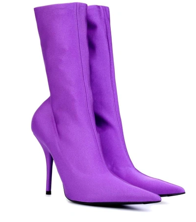 Shop Balenciaga Knife Stretch-jersey Ankle Boots In Purple