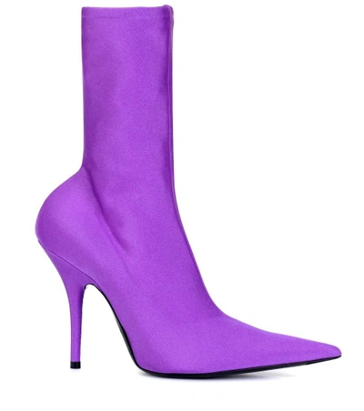 Shop Balenciaga Knife Stretch-jersey Ankle Boots In Purple