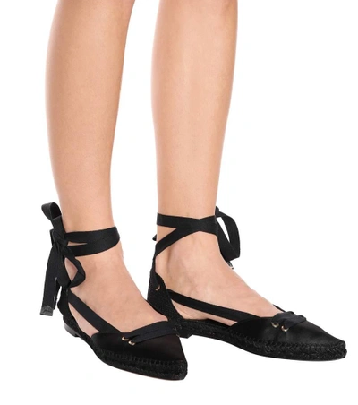 Shop Castañer By Manolo Blahnik Manolo Flat Satin Espadrilles In Black