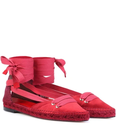 Shop Castañer By Manolo Blahnik Manolo Flat Satin Espadrilles In Red