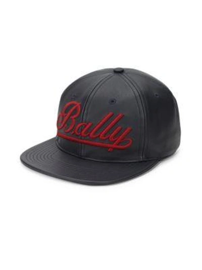 Shop Bally Men's Leather Logo Baseball Cap In Navy