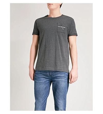 Shop Calvin Klein Bolan True Icon Logo-detail Cotton-jersey T-shirt In Grey Marl