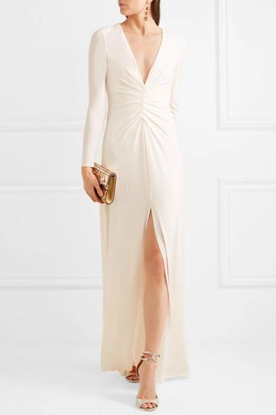 Shop Halston Heritage Gathered Jersey Gown In Cream