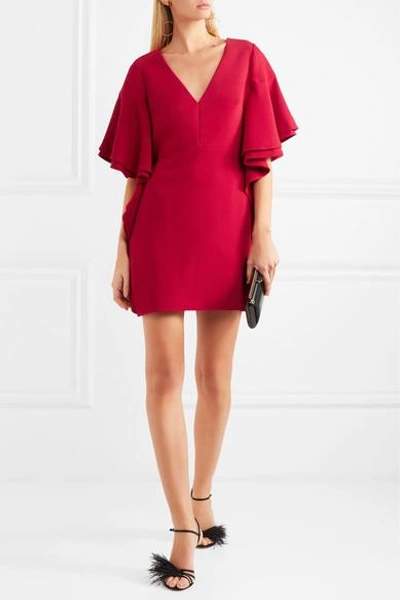 HALSTON HERITAGE RUFFLED CREPE MINI DRESS 