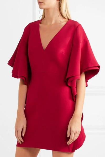 Shop Halston Heritage Ruffled Crepe Mini Dress In Red