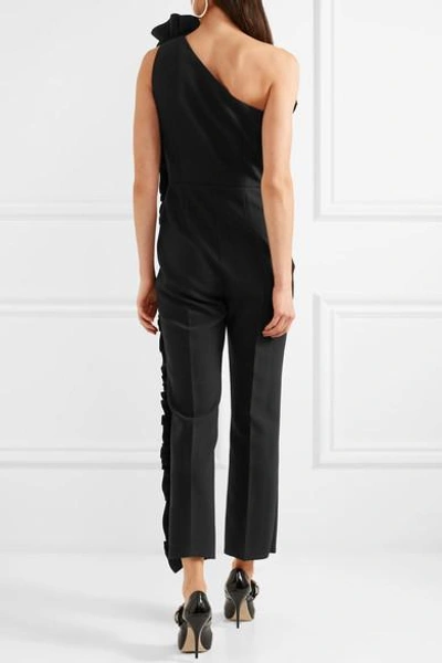 Shop Msgm One-shoulder Ruffled Crepe Jumpsuit In Black