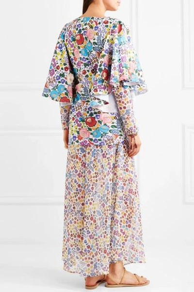 Shop All Things Mochi Flora Printed Cotton-voile And Chiffon Maxi Dress In Blue