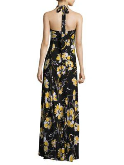 Shop Michael Kors Floral Silk Gown In Lemon Multi