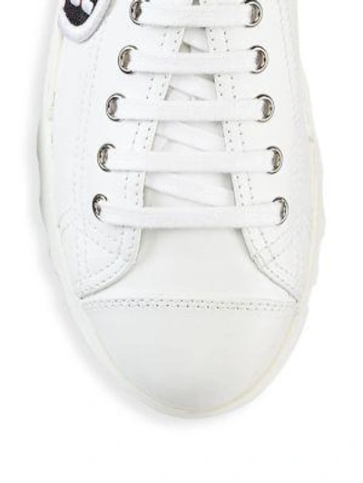 Shop Miu Miu Patch Leather Trainers In White