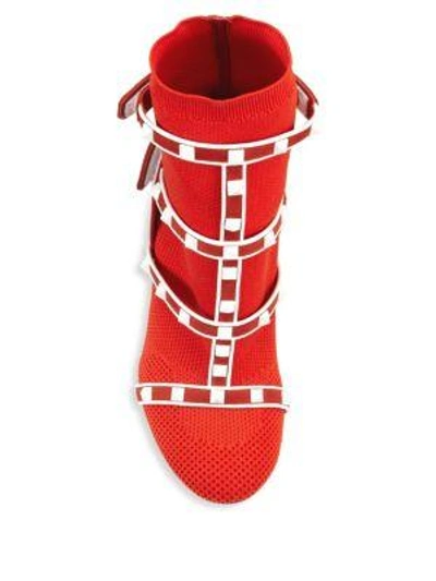 Shop Valentino Rockstud Sock Booties In Red