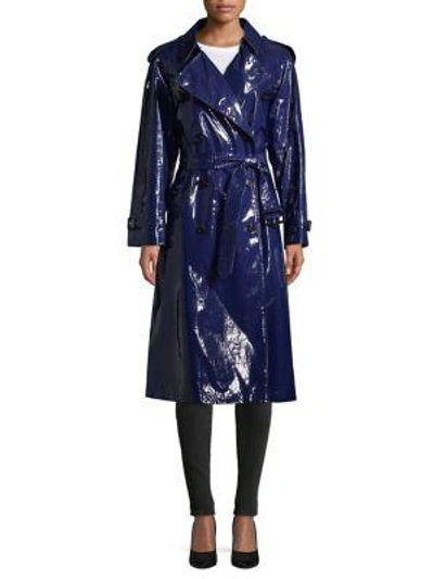 tapperhed udpege køre Burberry Laminated Tartan Wool Trench Coat In Navy | ModeSens