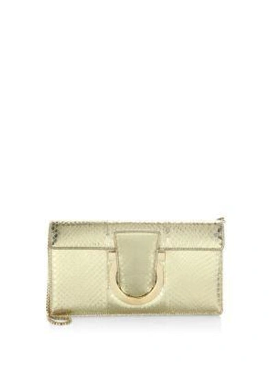 Shop Ferragamo Chain Clutch In Gold