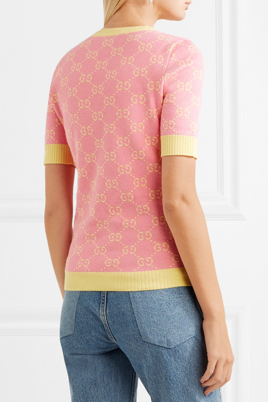 Gucci Intarsia Cotton Sweater In Pastel Pink | ModeSens