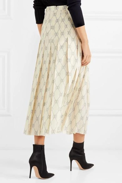 Shop Gucci Pleated Printed Washed-silk Midi Skirt In Ivory