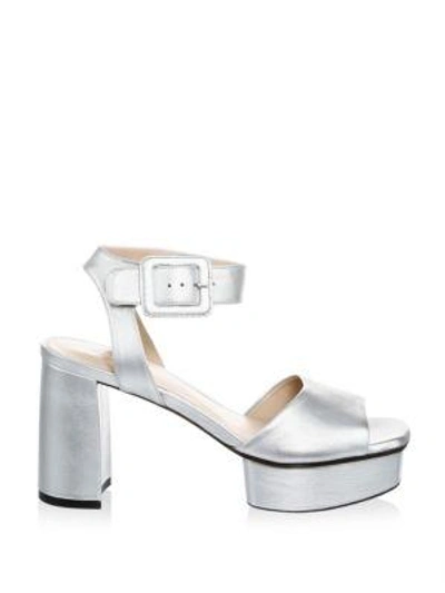 Shop Stuart Weitzman Women's Newdeal Metallic Leather Platform Sandals In Silver
