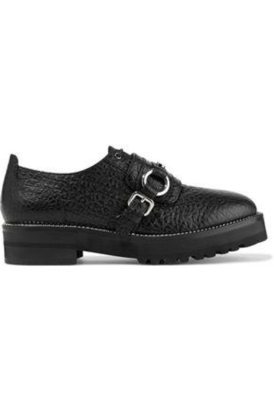 Shop Moschino Woman Buckled Textured-leather Platform Brogues Black