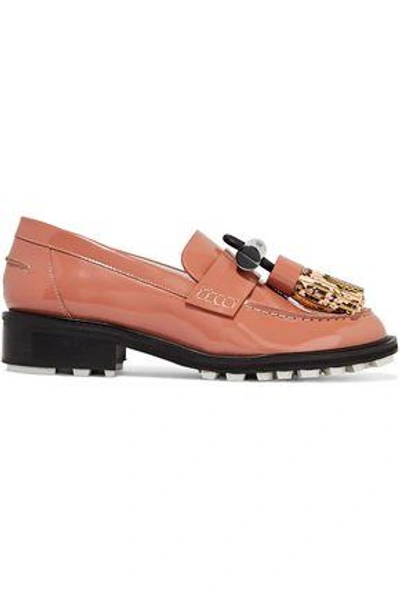 Shop Kenzo Woman Embellished Patent-leather Loafers Antique Rose