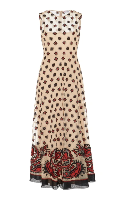 Shop Red Valentino Sleeveless Embroidered Bandana Midi Dress In Red