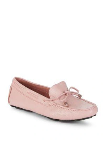 Shop Saks Fifth Avenue Lace-up Leather Driver Shoes In Blush