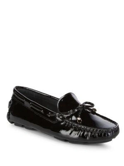 Shop Saks Fifth Avenue Lace-up Leather Driver Shoes In Blk Patent