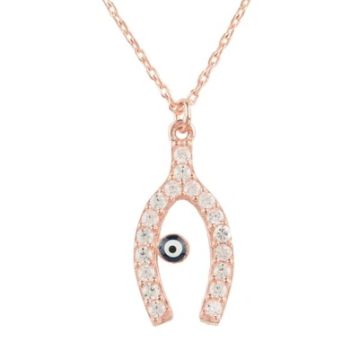Shop Latelita London Wishbone And Evil Eye Necklace Rosegold