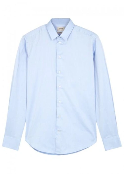 Shop Armani Collezioni Blue Cotton Shirt