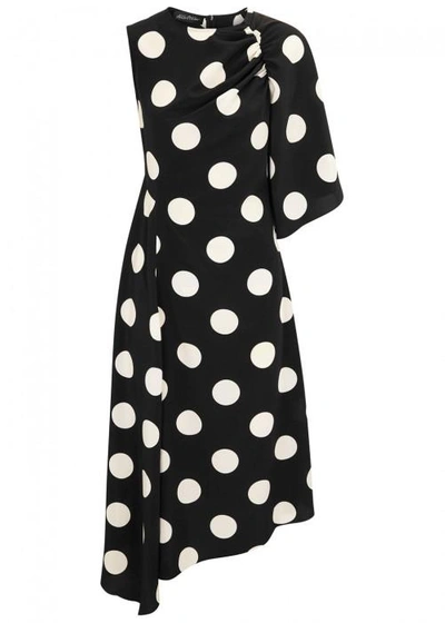 Shop Anna October Polka-dot Brushed Satin Midi Dress In Black