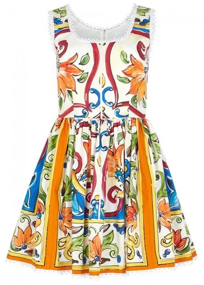 Shop Dolce & Gabbana Printed Cotton Mini Dress In Multicoloured