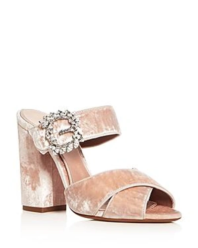Shop Tabitha Simmons Women's Reyner Embellished Velvet High Block Heel Slide Sandals In Rose Pink