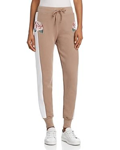 Shop Wildfox Tea Roses Embroidered Jogger Pants In Umber Grey