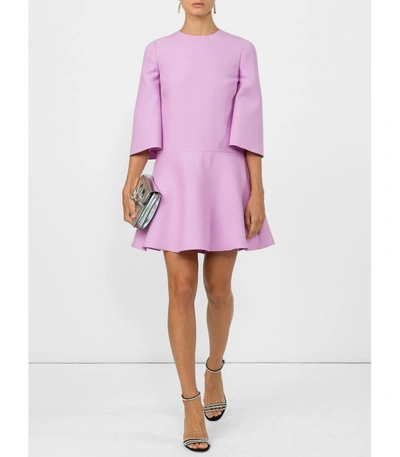 Shop Valentino Pink Wool And Silk Crepe Flare Dress