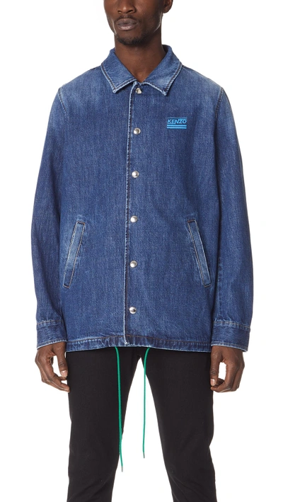 Shop Kenzo Denim Coach Jacket In Navy