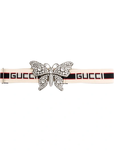 Shop Gucci Crystal Butterfly Stripe Belt