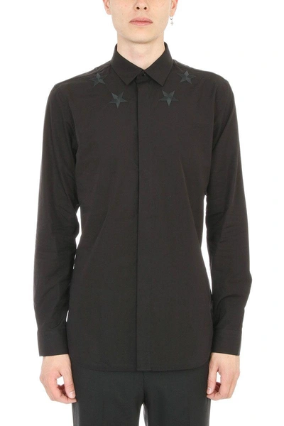 Shop Givenchy Star Embroidered Cotton Black Shirt
