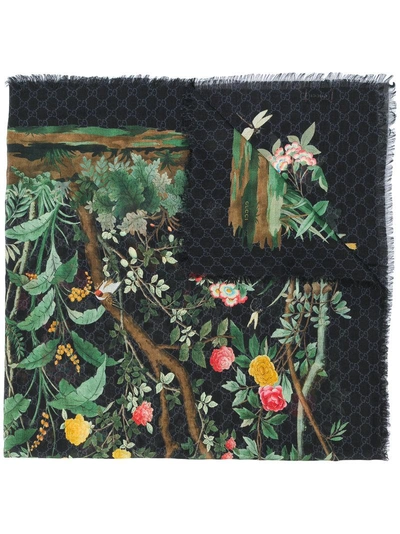 Shop Gucci Tian Print Scarf - Black