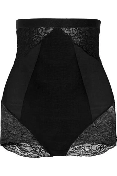 Shop Spanx Spotlight Stretch-tulle And Lace Briefs In Black