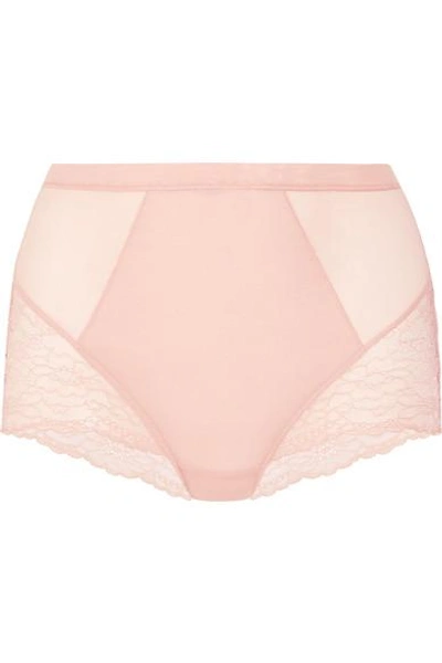 Shop Spanx Spotlight Stretch-tulle And Lace Briefs In Neutral