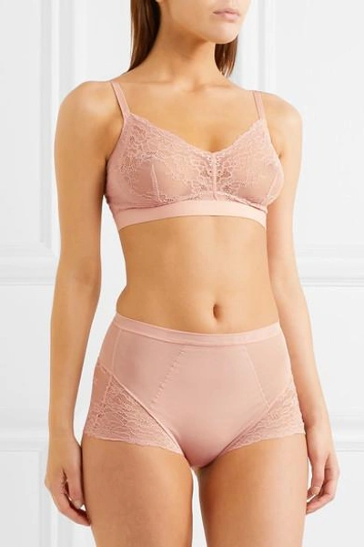 Shop Spanx Spotlight Stretch-tulle And Lace Briefs In Neutral
