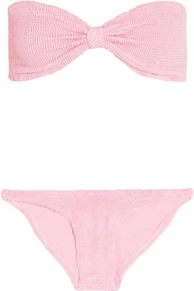 Shop Hunza G Jean Seersucker Bandeau Bikini In Baby Pink