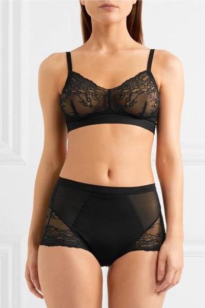 Shop Spanx Spotlight Stretch-tulle And Lace Briefs In Black