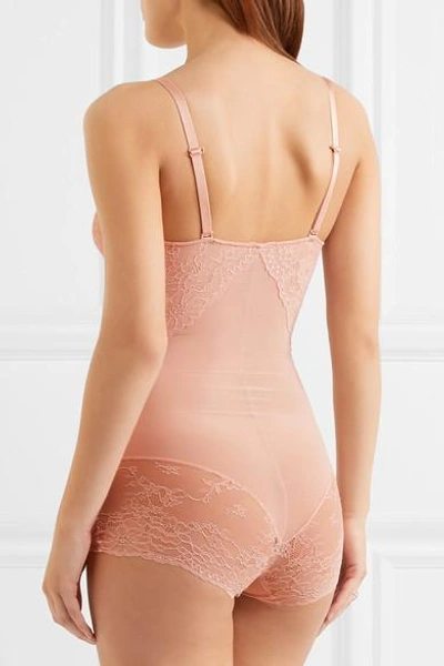 Shop Spanx Spotlight Stretch-tulle And Lace Bodysuit In Neutral