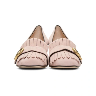 Shop Gucci Pink Suede Gg Marmont Loafer Heels In 5727 Pink