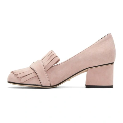 Shop Gucci Pink Suede Gg Marmont Loafer Heels In 5727 Pink