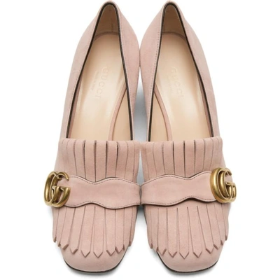 Shop Gucci Pink Suede Gg Marmont Loafer Heels In 5727 Pink